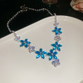 Silver Tone Blue Pink Or Green Flower Necklace Bracelet And Earrings view 8