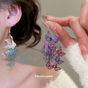 Translucent Floral Cascade Hook Earrings in Pink Purple