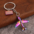 Metal Airplane Keychain With Split Ring In Silver And Rainbow view 3