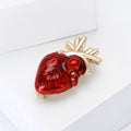 Red Translucent Anatomical Heart Brooch With Gold Tone Vessels view 2