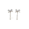 Crystal Bow Linear Drop Stud Earrings Statement Jewelry view 5
