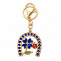 Horseshoe Flower Ladybug Rhinestone Keychain Gold Charm view 5