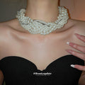 Multi Strand White Pearl Style Knotted Statement Necklace view 3