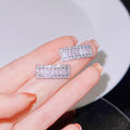 Silver Tone Baguette Crystal Rectangle Stud Earrings view 3