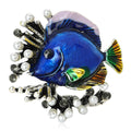 Yellow Enamel Tropical Fish Brooch Coral Pearls Green Accents view 2