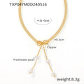 Gold Bow Ball Chain Pearl Necklace And Bow Stud Earrings view 7