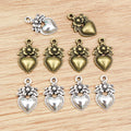 Floral Heart Charms in Antique Bronze and Silver Tones view 4