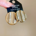 Gold Tone Woven Texture Round Stud Earrings Fashion Jewelry for Women view 6