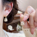 Gold Tone Cat Eye Square Drop Huggie Hoop Earrings view 4