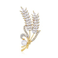 Gold Tone Silver Tone Wheat Crystal Pearl Look Metal Brooch Pin view 6