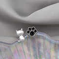Silver Cat and Black Paw Print Mismatched Stud Earrings view 1