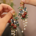 Colorful Butterfly Flower Leaf Pearl Tassel Hook Earrings view 3