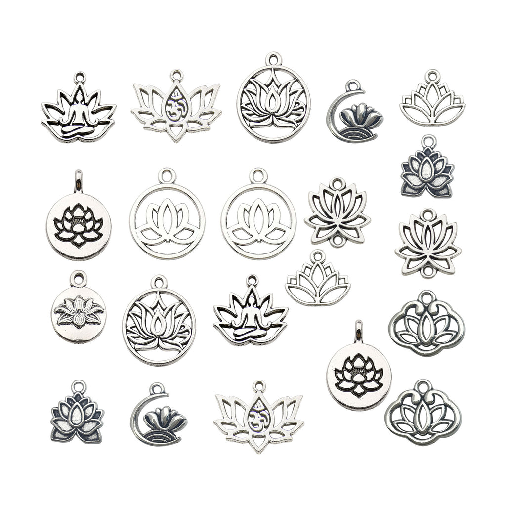Antique Silver Zinc Alloy Yoga Lotus Round Hollow Charm Pendant for Necklaces and Earrings