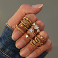 Stainless Steel Wave Pave Zircon Rings Gold Steel Multicolor view 2