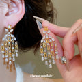 Gold Yellow Crystal Chandelier Drop Earrings Statement Jewelry view 2