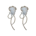 Organza Flower and Beaded Chain Drop Earrings in Two Colors view 5