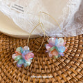 Iridescent Petal Cluster Earrings on Slender Gold Tone Hoops view 2