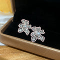Double Flower Stud Earrings With Clear and Pastel Stones view 8
