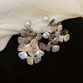 Metal Petal Long Drop Stud Earrings In Gold And Silver view 7