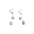 Gold Tone Open Heart And Double Irregular Pearl Drop Earrings view 5