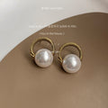 Gold Twisted Rope Open Circle White Pearl Stud Earrings view 4