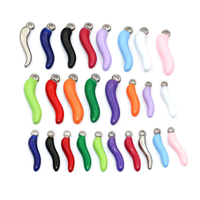 stainless steel enamel chili pepper charms assortment showing the available designs and finishes