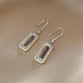 Silver Tone Emerald Cut Crystal Hook Drop Earrings view 4