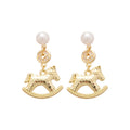 Pearl Necklace Bracelet Earrings Gold Rocking Horse Charms view 5