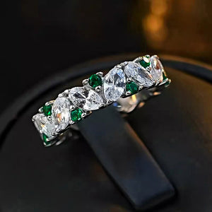Marquise Clear And Green Round Stone Eternity Band Ring