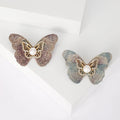 Fabric Wing Butterfly Brooch in Detailed Metal and Crystal Design view 1