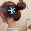 Blue Raffia Starfish Duckbill Hair Clip Rhinestone Center view 3