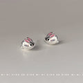 Silver Mini Rabbit Stud Earrings Pink Enamel Inner Ears view 3