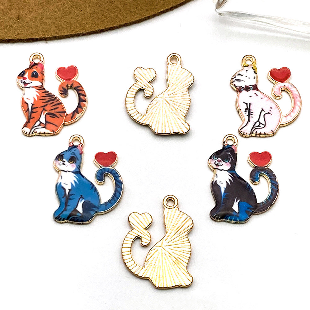 Zinc Alloy Printed Cute Cat Charm Pendant for DIY Bracelet Keychain Earrings