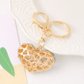 Cat Eye Stone Heart Keychain Rhinestone Gold Clasp Two Colors view 4