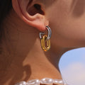 Gold Steel Two Tone Hollow Double U Link Drop Earrings view 4