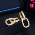 Double Rectangular Link Pave Drop Earrings In Two Metal Tones view 5