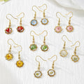 Gold Tone Sunburst Pressed Flower Drop Earrings in Seven Designs view 1