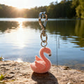 Pink Flocked Flamingo Keychain Heart Lobster Clasp view 4