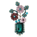 Green Gem Vase Brooch with Enamel Flowers Floral Pin view 1