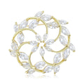 Hollow Flower Wreath Zircon Brooch Gold and Silver view 2