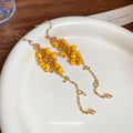 Yellow Floral Cluster Long Chain Tassel Hook Earrings view 4