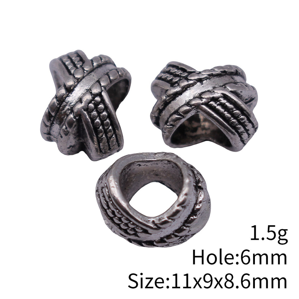 11x9x8.6mm 1.5g Multicolor Zinc Alloy X Shape Textured Large Hole Beads for Dreadlock Jewelry Making