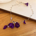 Fabric Flower and Crystal Drop Necklace in Four Pastel Colors view 7