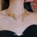 Champagne Crystal Leaf Collar Necklace With Decorative Metal Details view 1