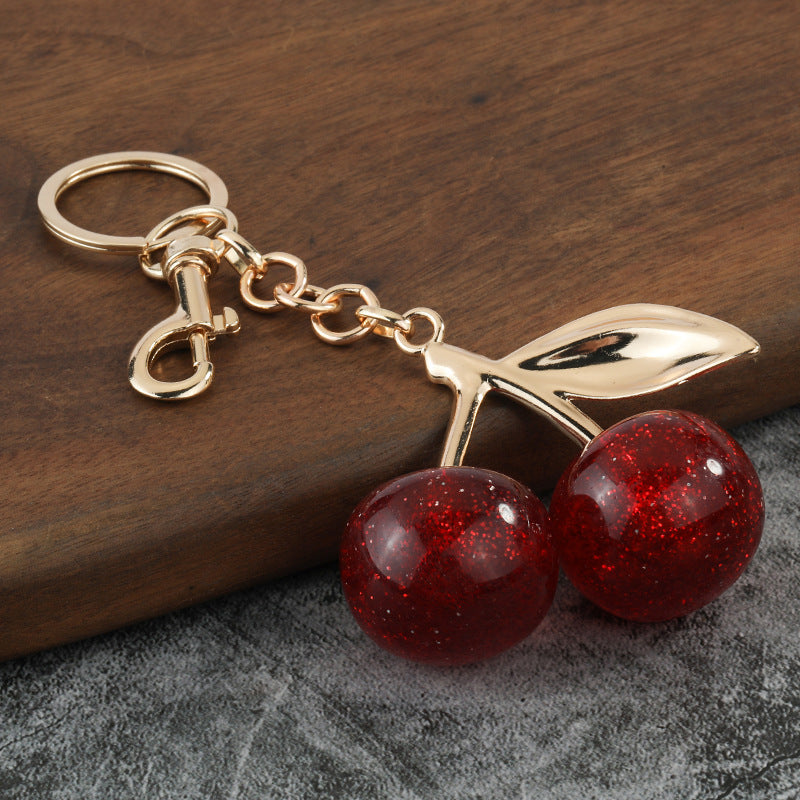 Red Resin Cherry Keychain Bag Charm for Keys or Handbags