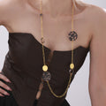 Leopard Acrylic Disc Paperclip Long Sweater Necklace Gold view 2
