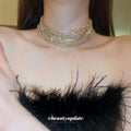 Gold Multi-Row AB Rhinestone Wide Choker Necklace Single Style view 1