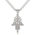 Hamsa Hand Pendant Necklace Gold Silver Clear Stones view 2