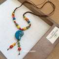 Brown Cord Colorful Ceramic Heart Bead Double Strand Necklace view 4