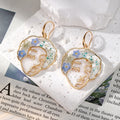 Gold and Silver Tone Abstract Face Pressed Flower Resin Hook Earrings view 2
